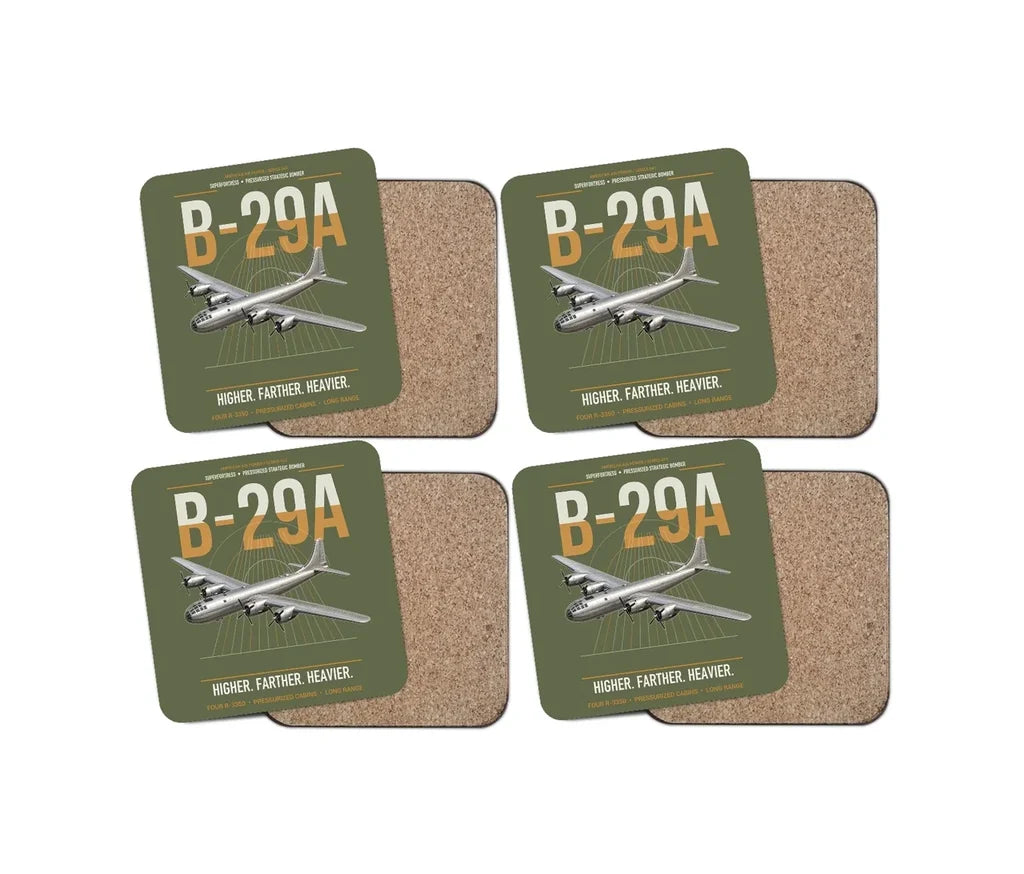 B-29A Superfortress design on green army 4 pieces set coaster