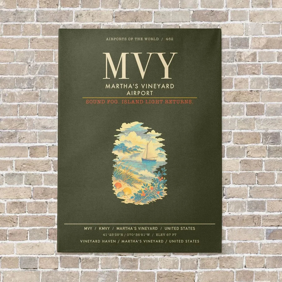 Martha's Vineyard Airport MVY - Canvas Framed - Green Army