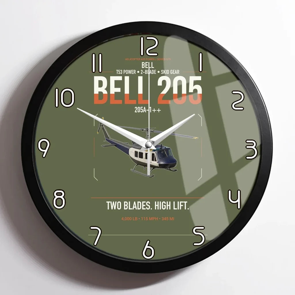 Bell 205A-1++ design on green army framed wall clock