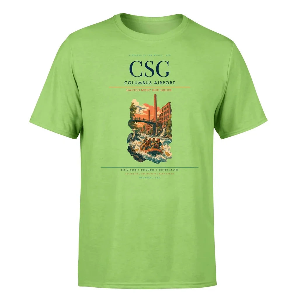 Columbus Airport (CSG) T-Shirt single-side front print in Light Green | columbus-airport-csg-double-side-t-shirt