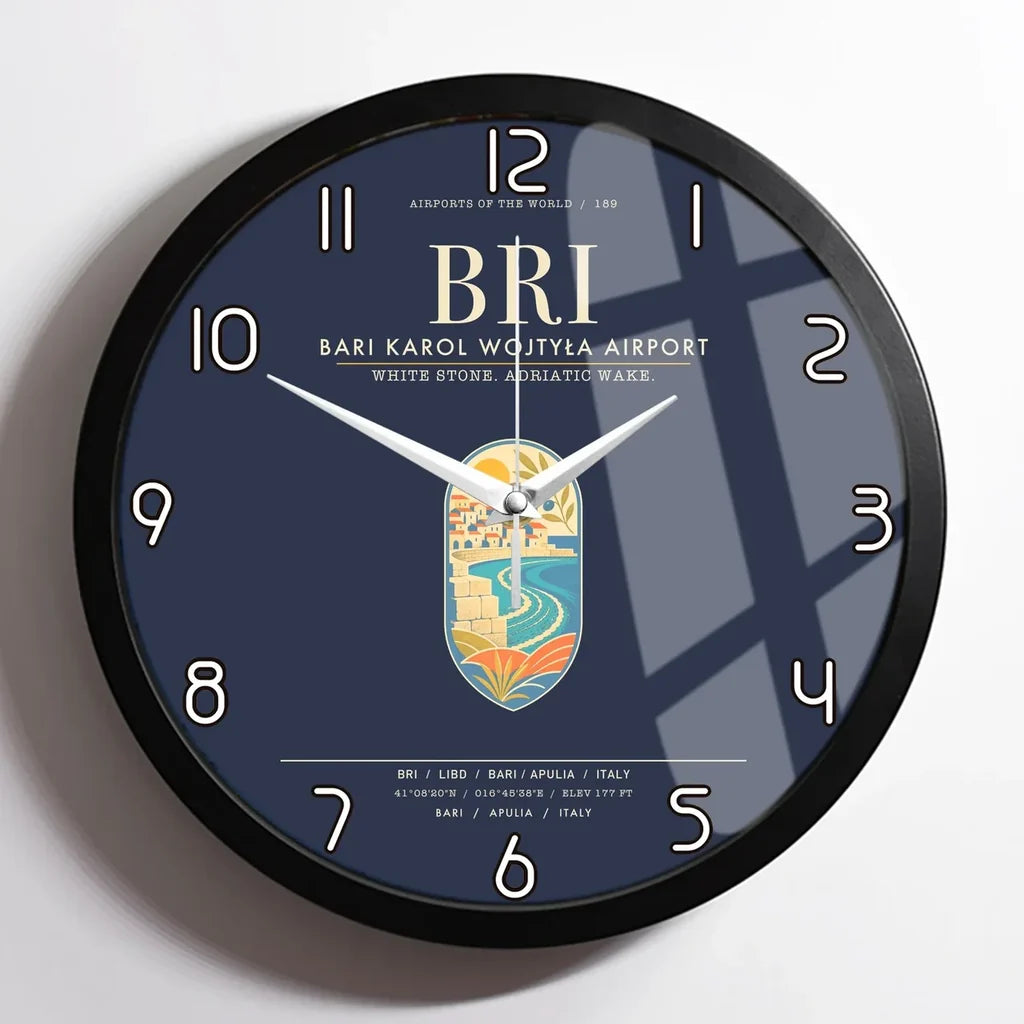 Bari Karol Wojtya Airport BRI Wall-Clock Framed - Navy Blue