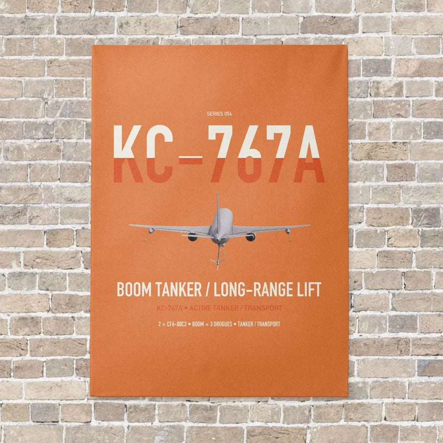Boeing KC-767A vertical canvas print - no frame - orange background