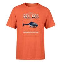 Thumbnail for Bell 505 design on orange t-shirt, single-side print