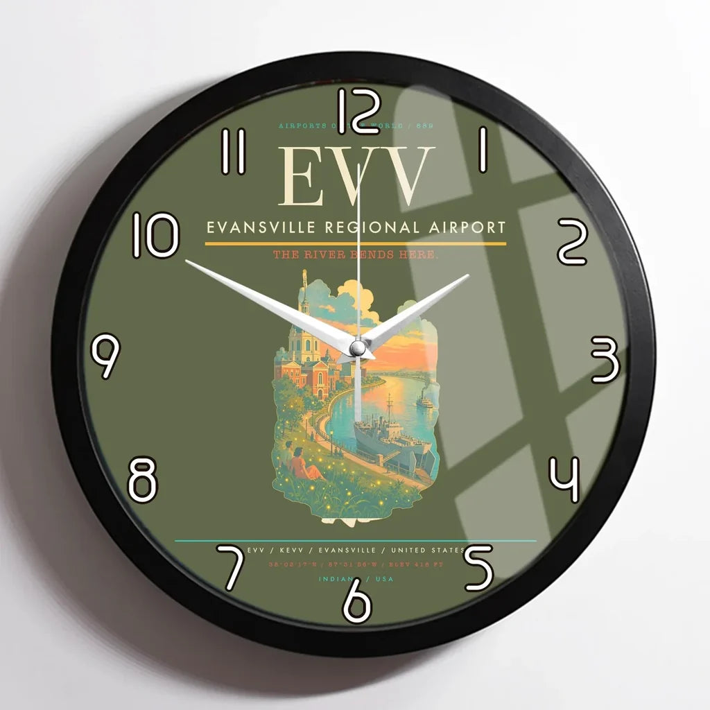 Evansville Regional Airport (EVV) design on green army framed wall clock