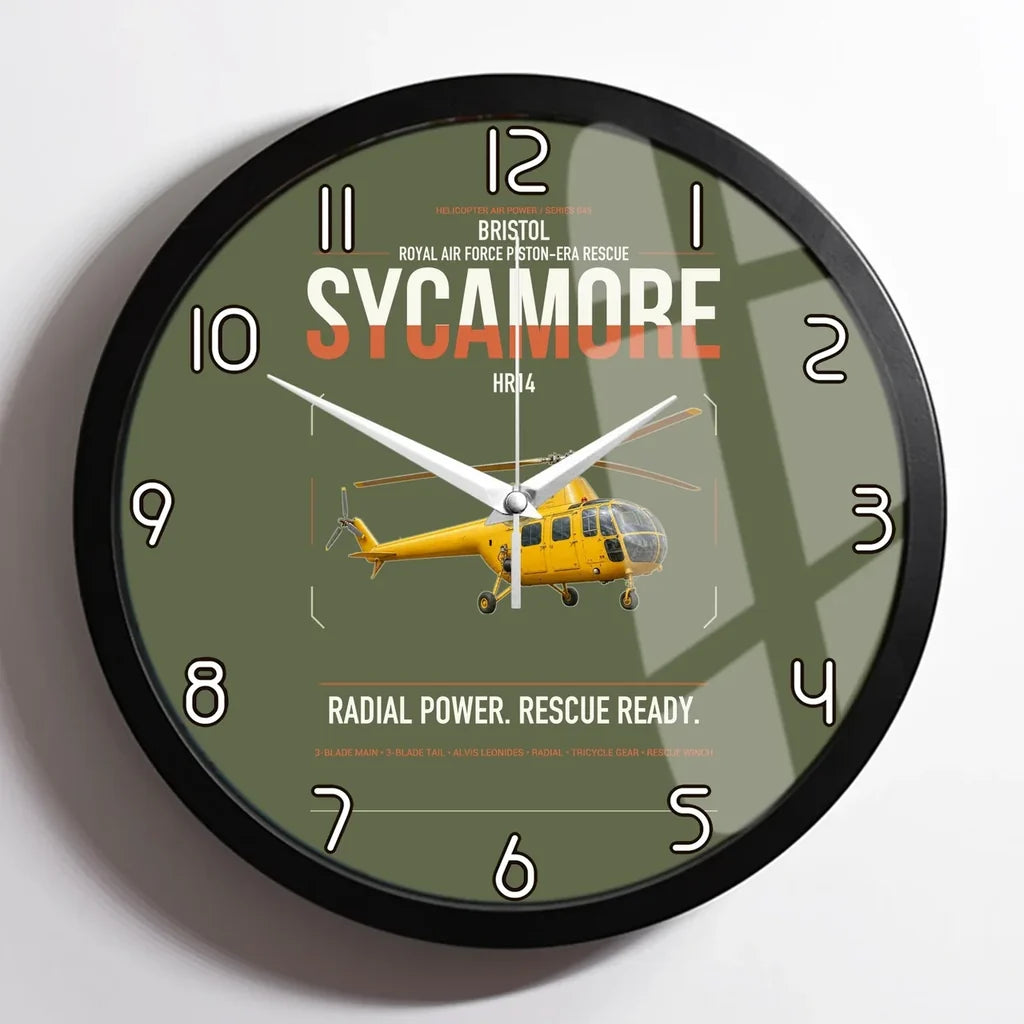 Bristol Sycamore HR14 design on green army framed wall clock