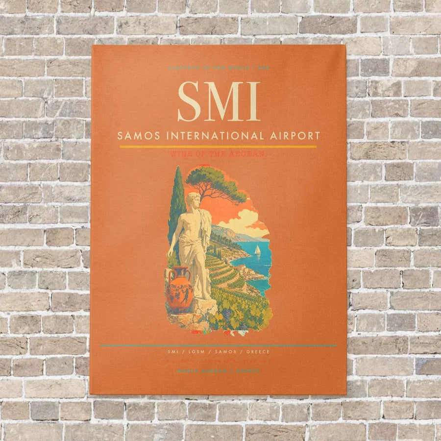 Samos International Airport SMI vertical canvas print - no frame - orange background