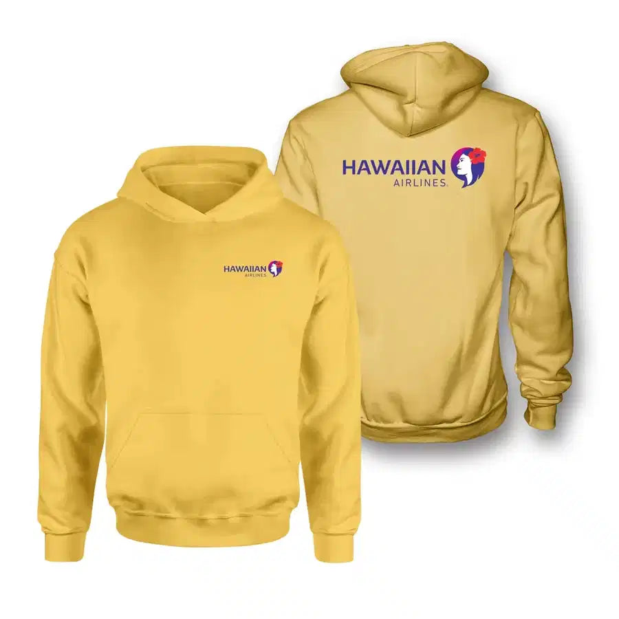 Hawaiian Airlines logo on yellow double side hoodie