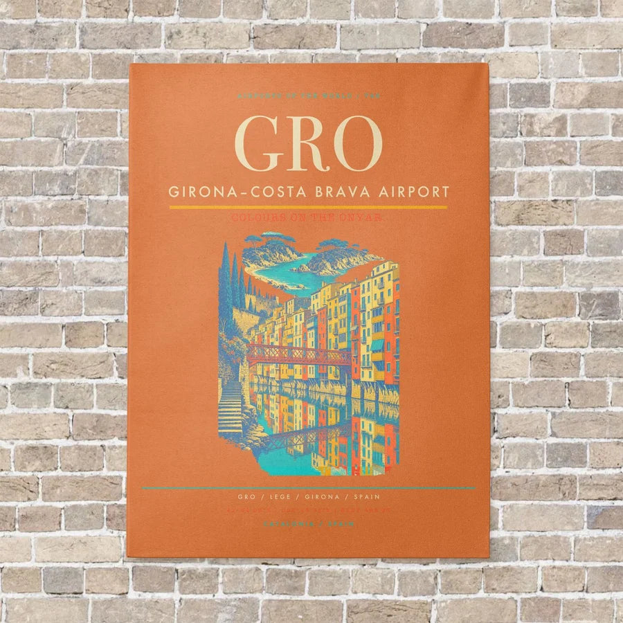 Girona–Costa Brava Airport GRO vertical canvas print - no frame - orange background