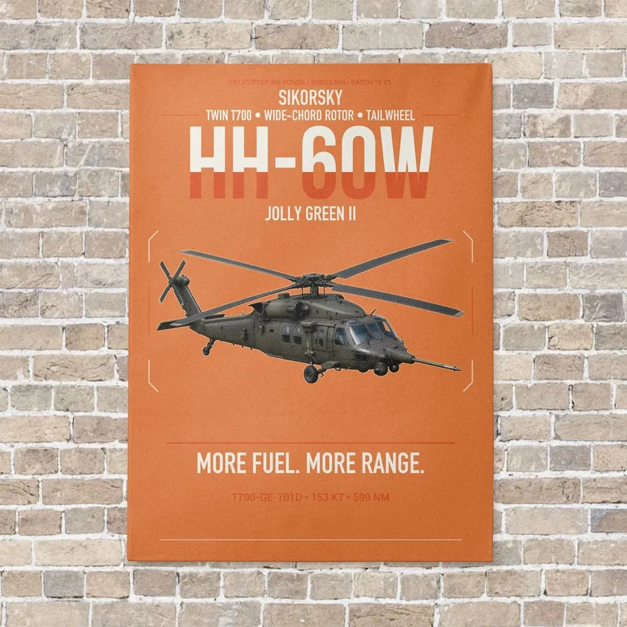Sikorsky HH-60W Jolly Green II vertical canvas print - no frame - orange background