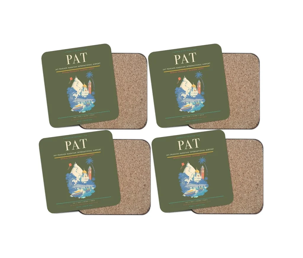 Jay Prakash Narayan International Airport (PAT) design on green army 4 pieces set coaster