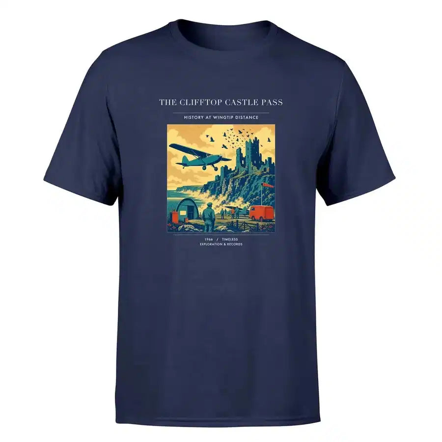 VINTAGE G4447 - The Clifftop Castle Pass - Premium T-Shirt design on navyblue premium t shirt