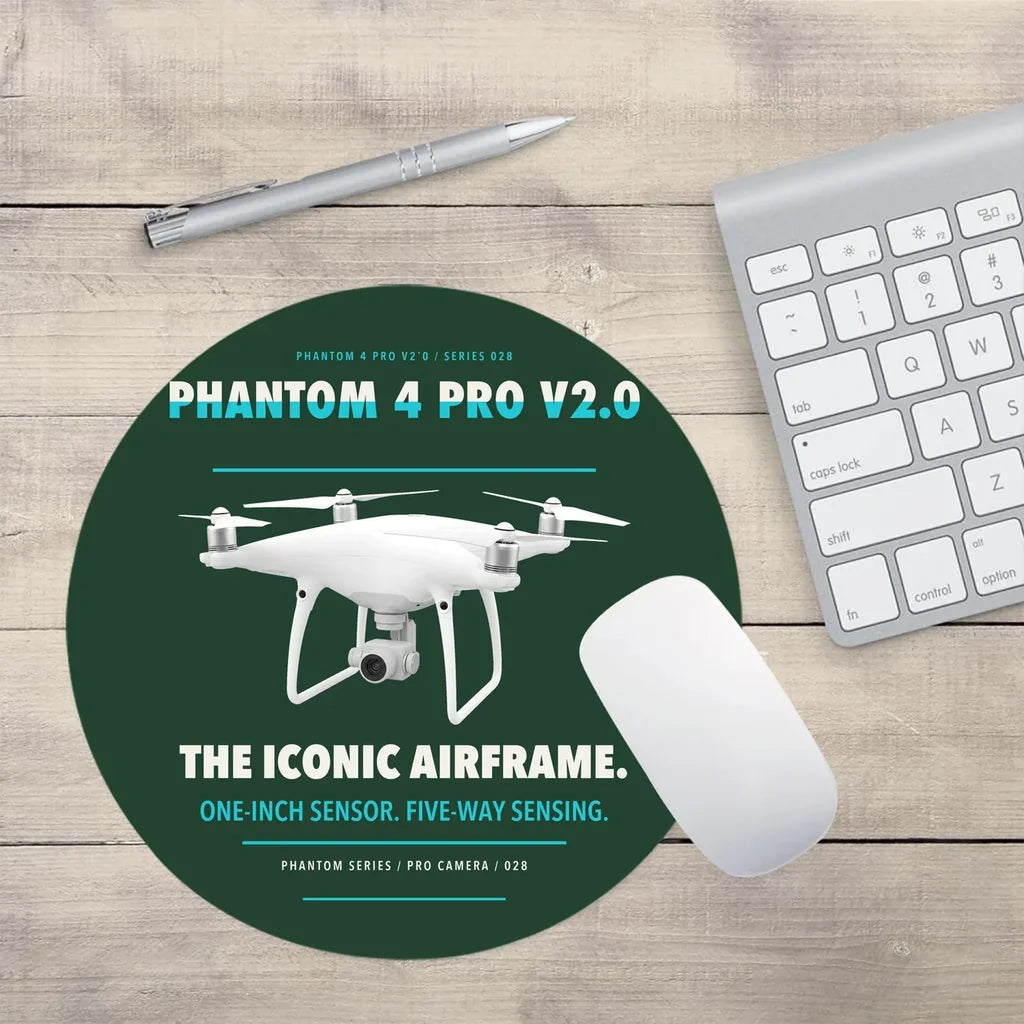 DJI Phantom 4 Pro V2.0 design on dark green round mouse pad