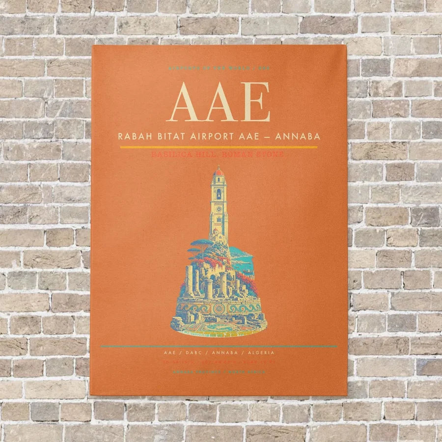 Rabah Bitat Airport AAE — Annaba vertical canvas print - no frame - orange background