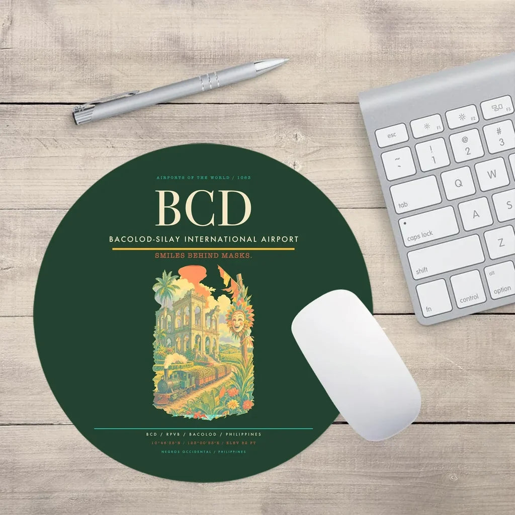 Bacolod-Silay International Airport (BCD) design on dark green round mouse pad