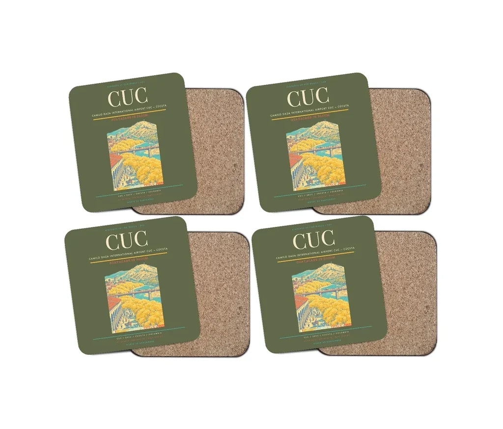 Camilo Daza International Airport (CUC) design on green army 4 pieces set coaster