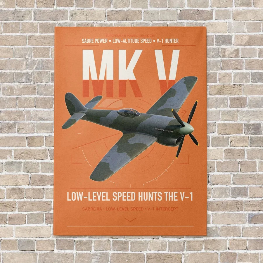 Hawker Tempest Mk V vertical canvas print - no frame - orange background