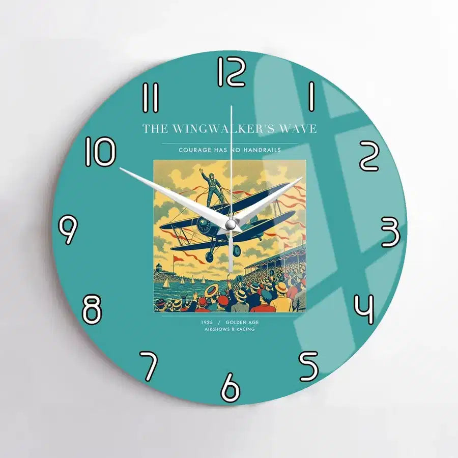 VINTAGE G4157 - The Wingwalker's Wave - Designed Wall Clocks design on turquoise no-frame