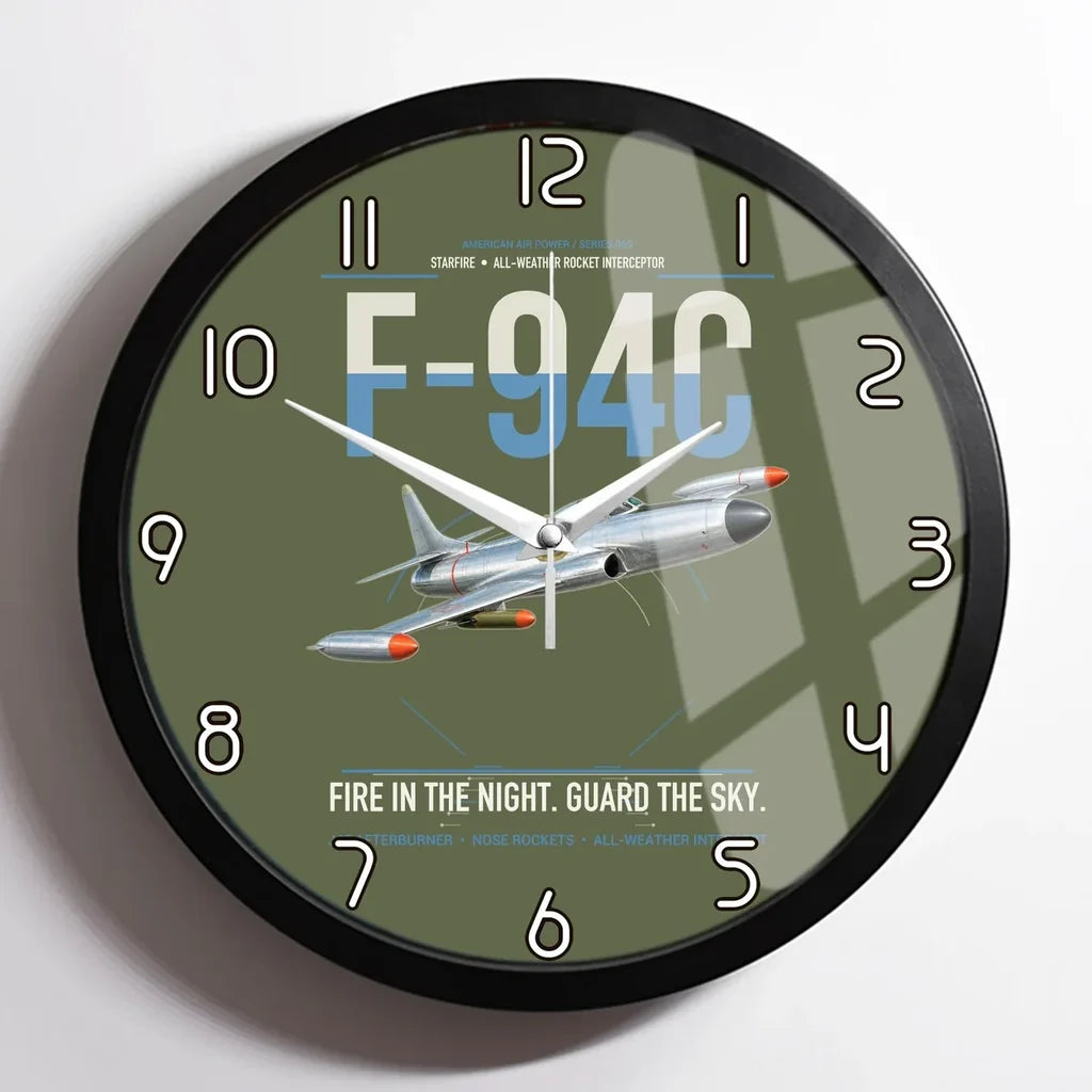 F-94C Starfire design on green army framed wall clock