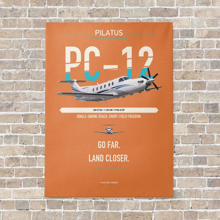 Pilatus PC-12 PRO vertical canvas print - no frame - orange background
