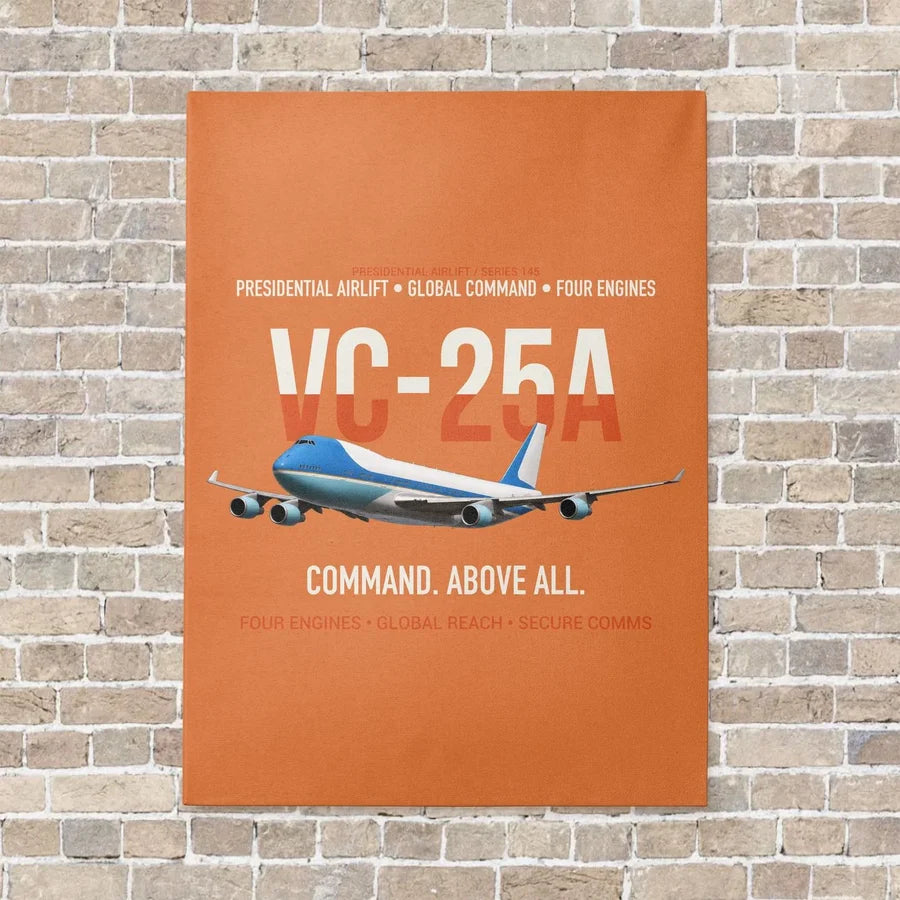 VC-25A Air Force One Presidential Airlift vertical canvas print - no frame - orange background