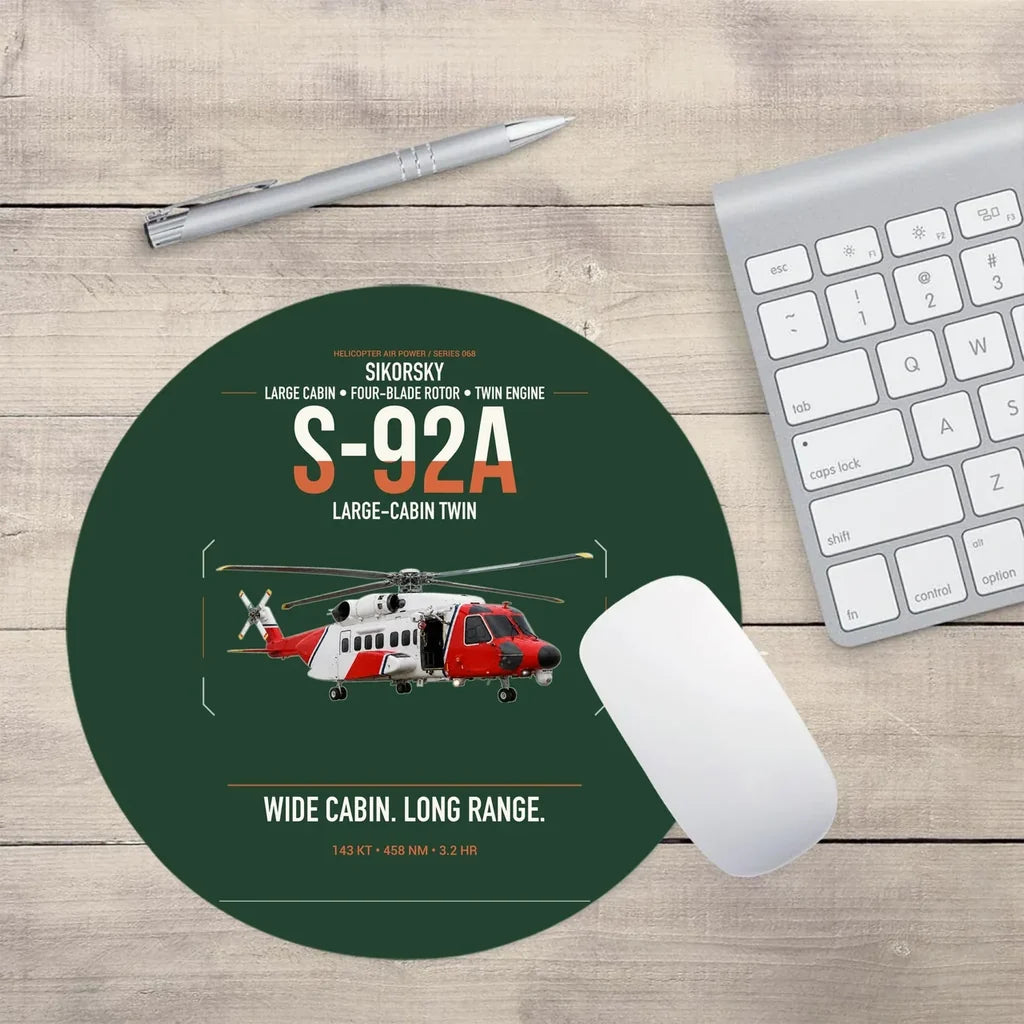 Sikorsky S-92A design on dark green round mouse pad