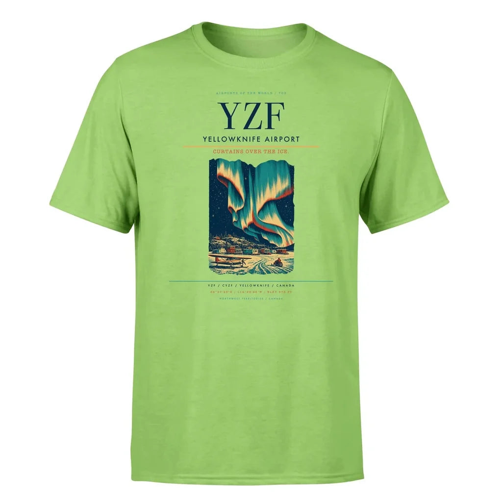 Yellowknife Airport (YZF) T-Shirt single-side front print in Light Green | yellowknife-airport-yzf-double-side-t-shirt