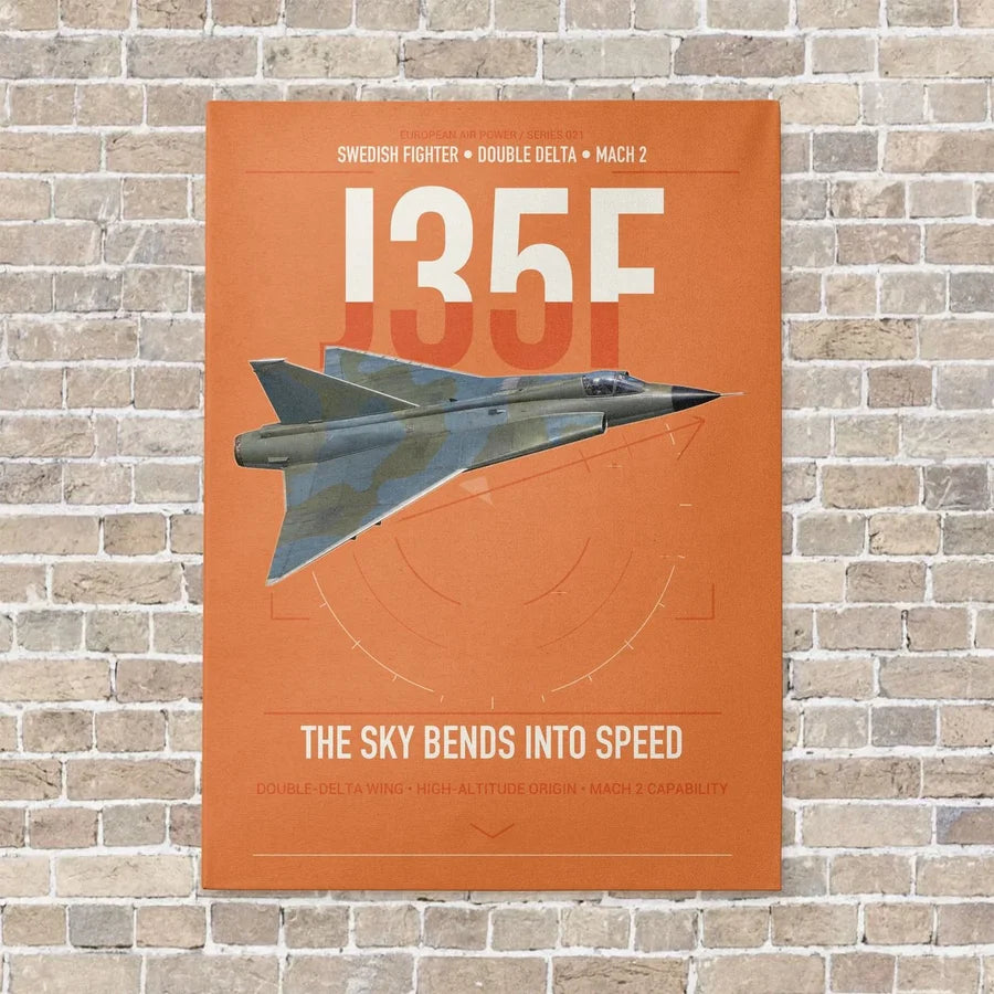 Saab J 35F Draken vertical canvas print - no frame - orange background