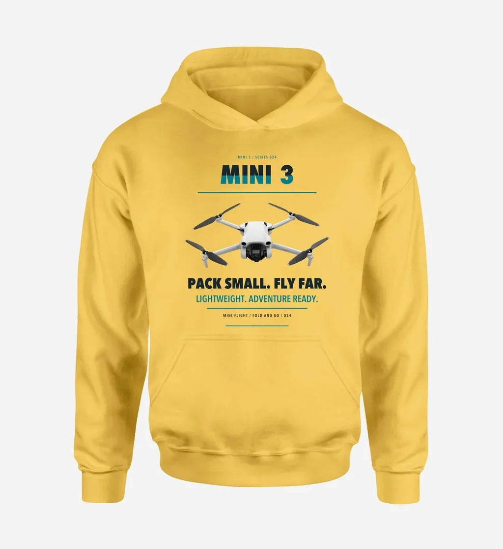 DJI Mini 3 design on yellow hoodie single side
