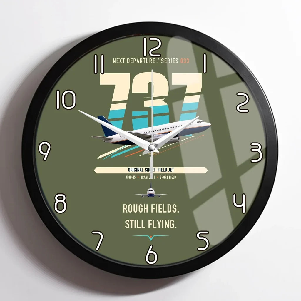 Boeing 737-200 design on green army framed wall clock