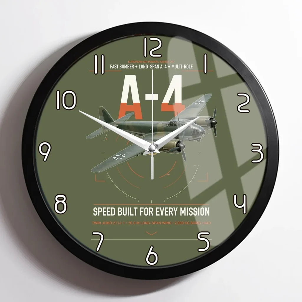 Junkers Ju 88A-4 design on green army framed wall clock