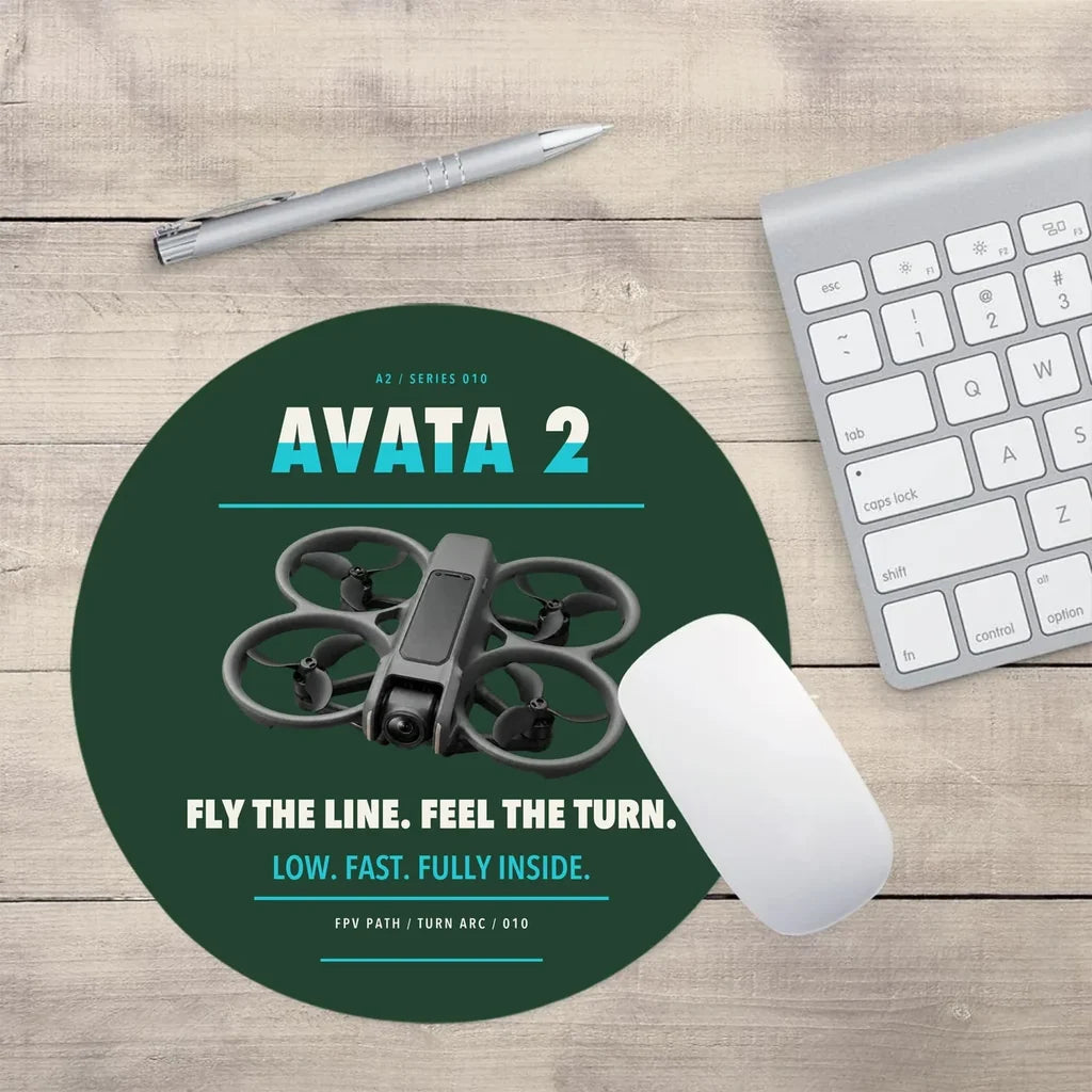DJI Avata 2 design on dark green round mouse pad