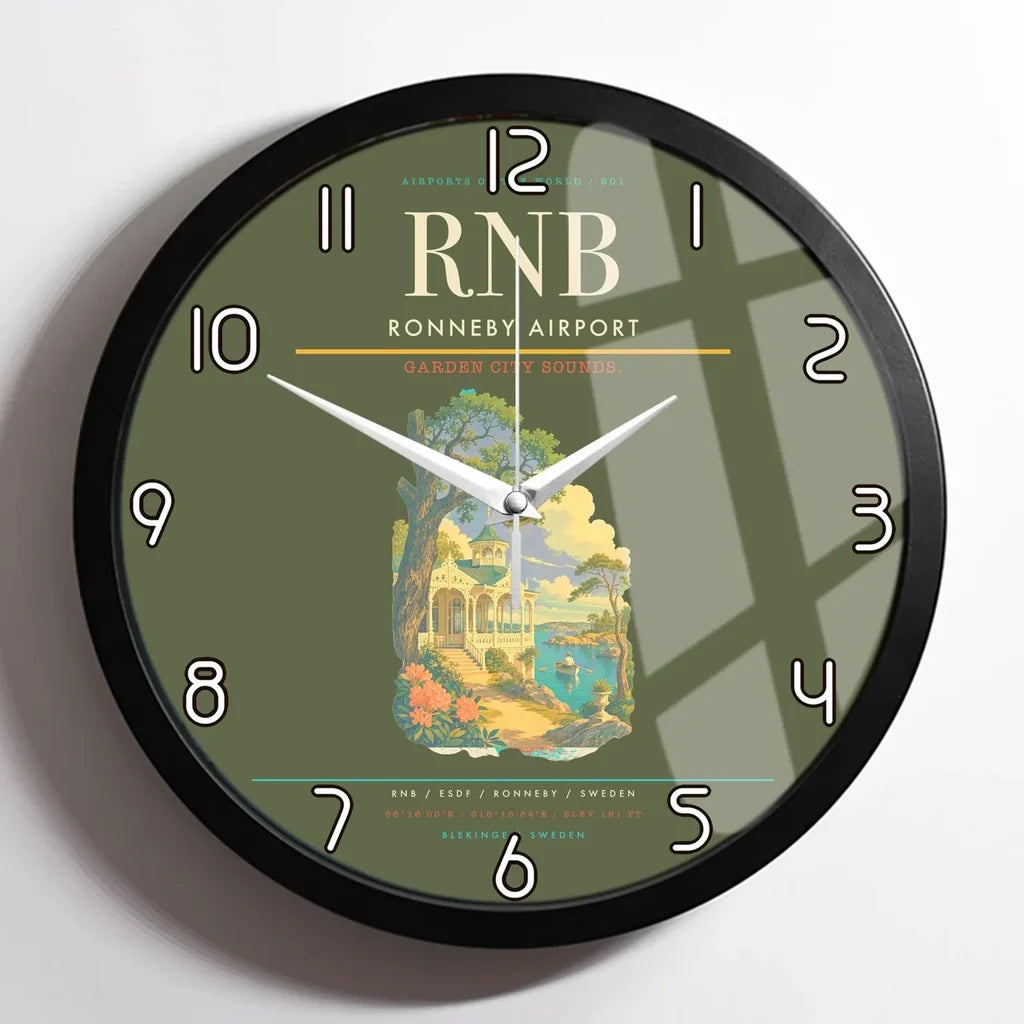Ronneby Airport (RNB) design on green army framed wall clock