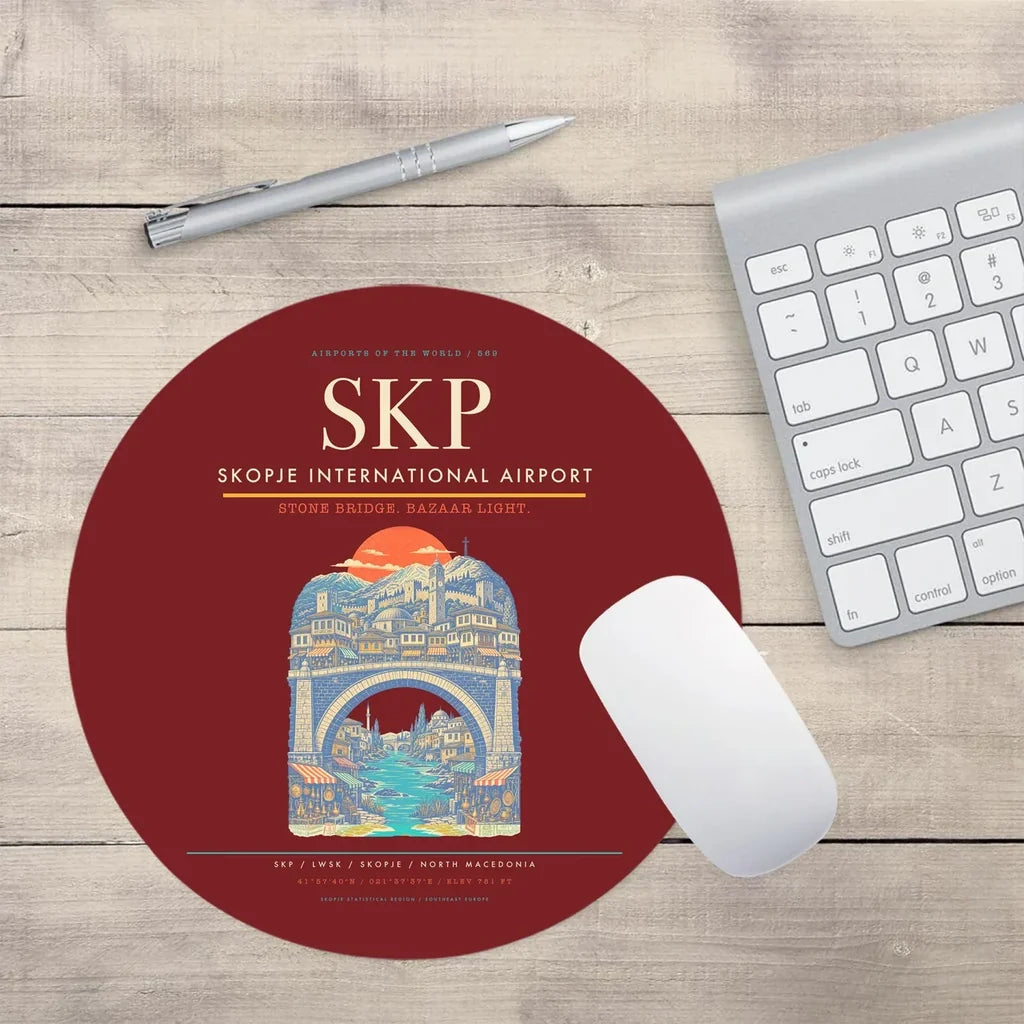 Skopje International Airport SKP Mouse-Pad Round - Dark Red