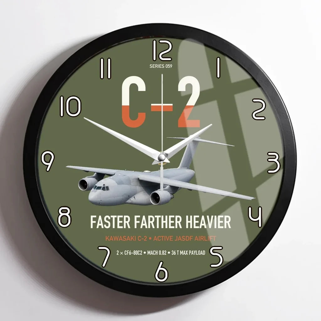 Kawasaki C-2 design on green army framed wall clock