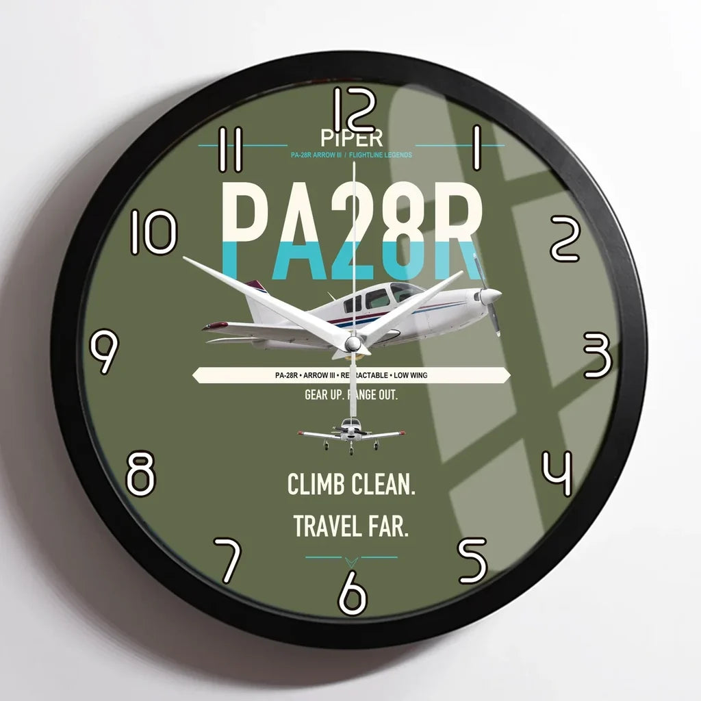 Piper PA-28R Arrow III design on green army framed wall clock