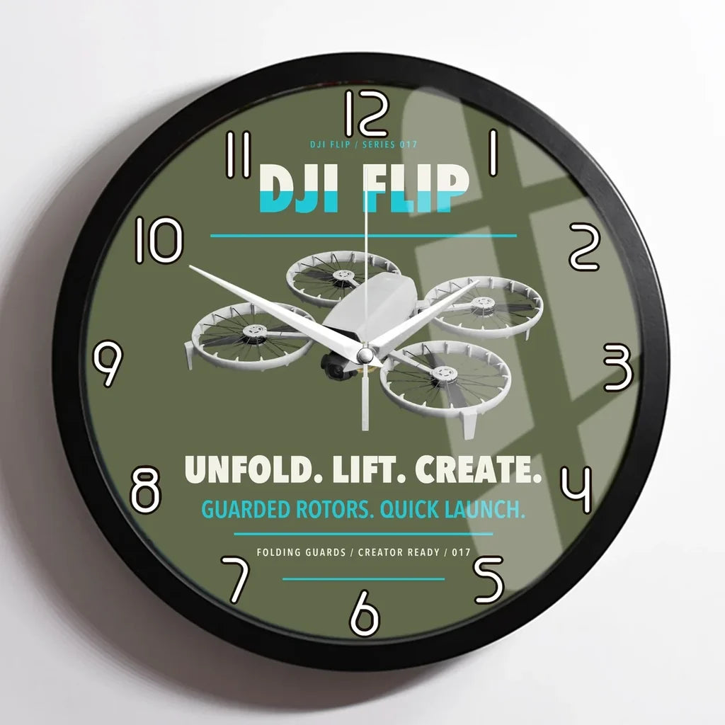DJI Flip design on green army framed wall clock