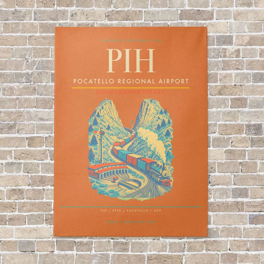 Pocatello Regional Airport PIH vertical canvas print - no frame - orange background