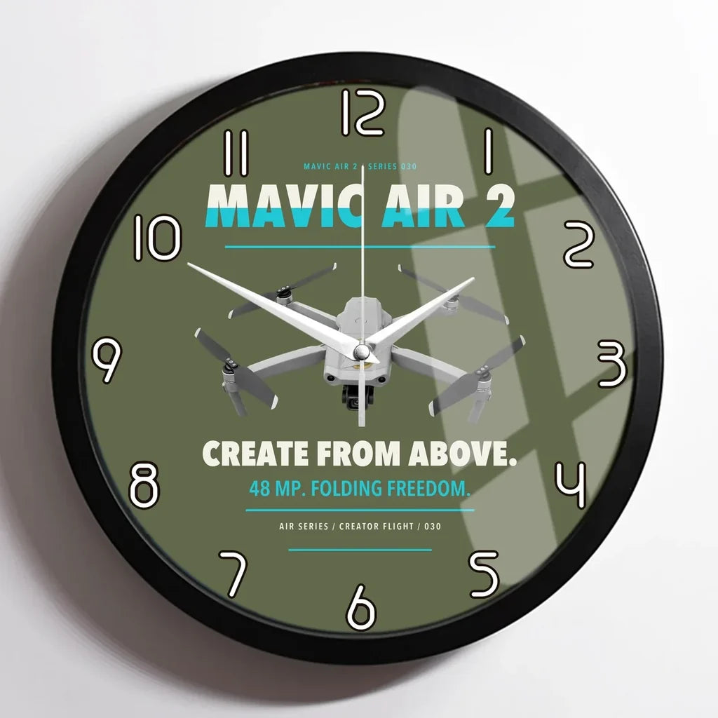 DJI Mavic Air 2 design on green army framed wall clock