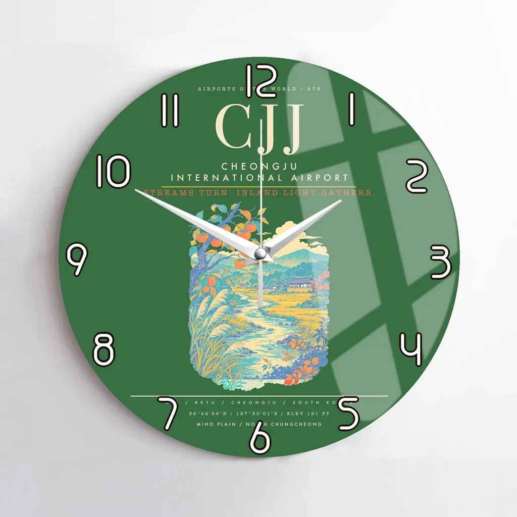 Cheongju International Airport CJJ Wall-Clock No-Frame - Green