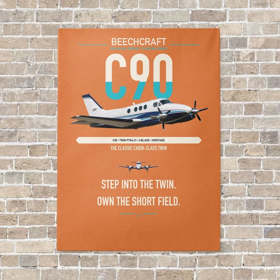Beechcraft King Air C90 vertical canvas print - no frame - orange background