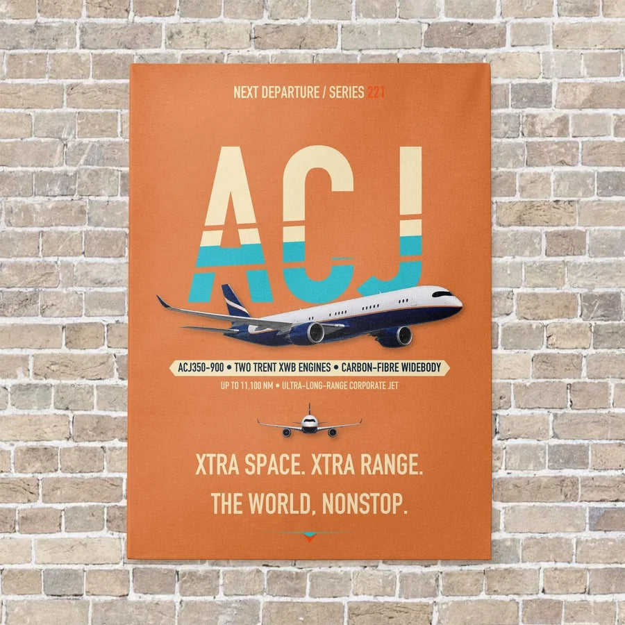 Airbus ACJ350 / exact ACJ350-900 vertical canvas print - no frame - orange background