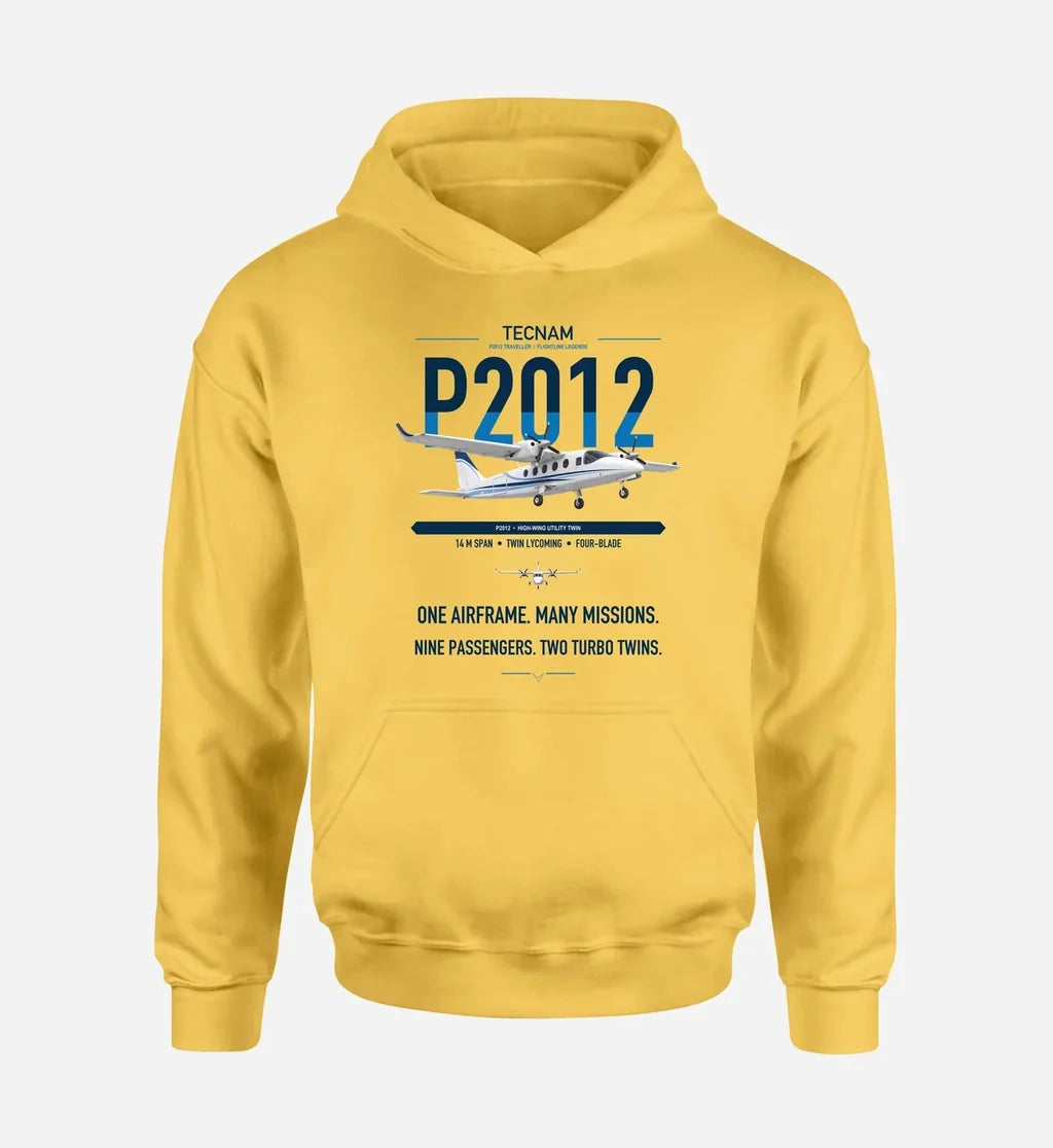 Tecnam P2012 Traveller design on yellow double-side hoodie, single-side print