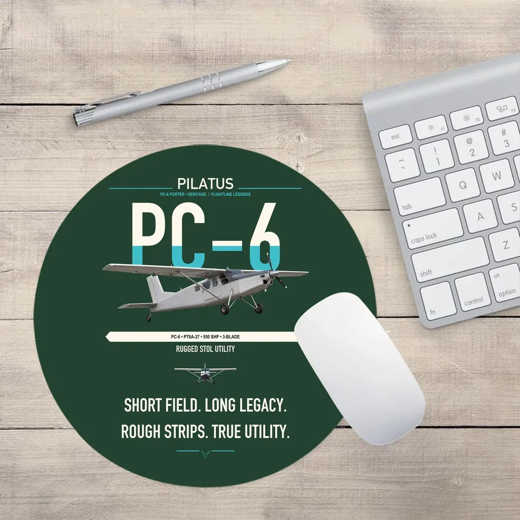 Pilatus PC-6 Porter design on dark green round mouse pad