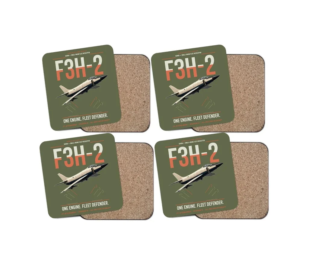 F3H-2 Demon design on green army 4 pieces set coaster