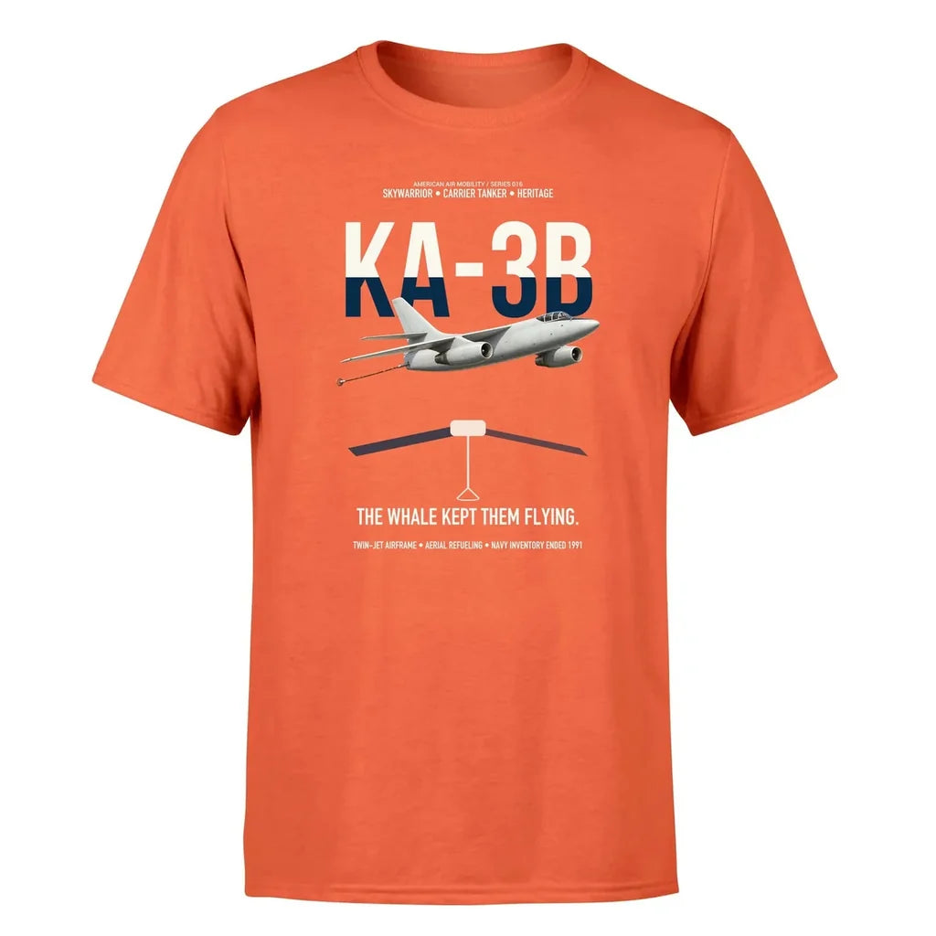 KA-3B Skywarrior design on orange double-side t-shirt, single-side print