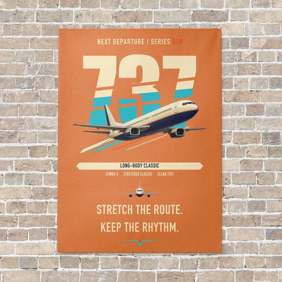 Boeing 737-400 Classic vertical canvas print - no frame - orange background