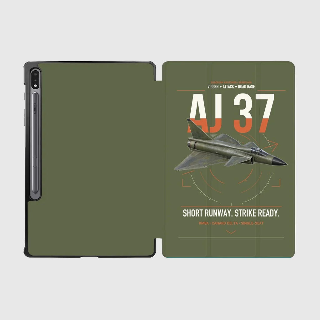 Saab AJ 37 Viggen design on green army samsung tablet tablet case
