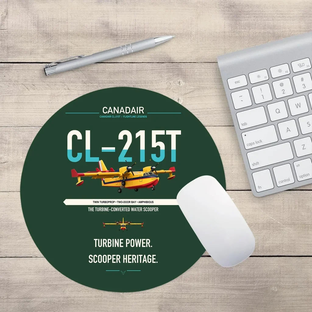 Canadair CL-215T design on dark green round mouse pad