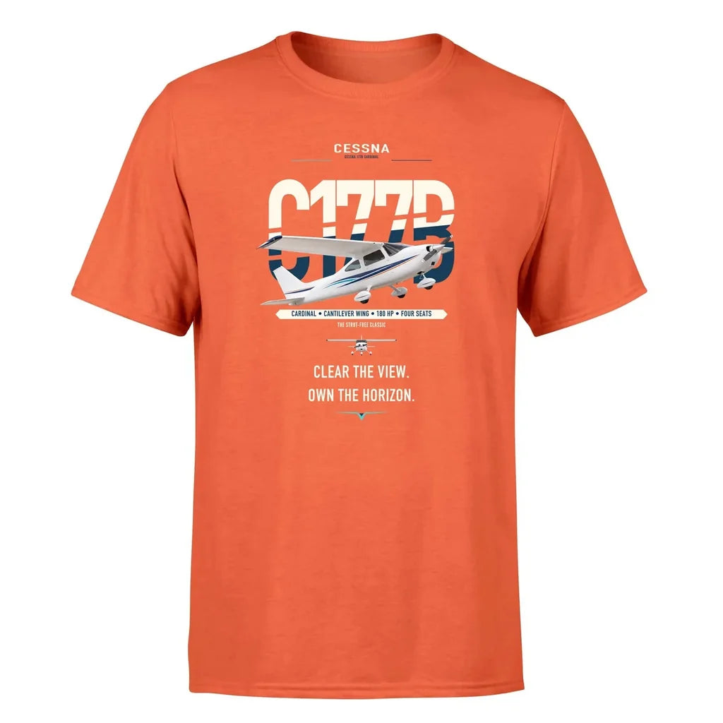 Cessna 177B Cardinal design on orange t-shirt, single-side print