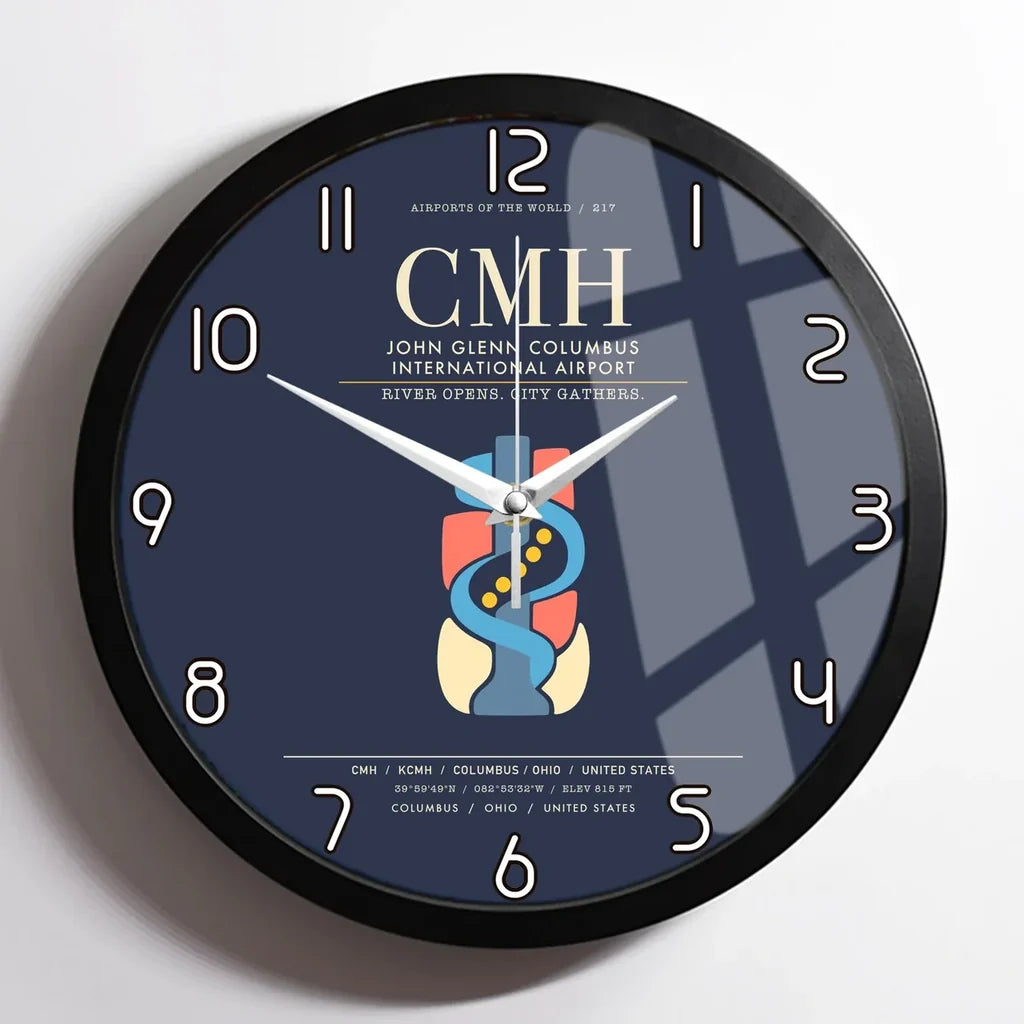 John Glenn Columbus International Airport CMH Wall-Clock Framed - Navy Blue